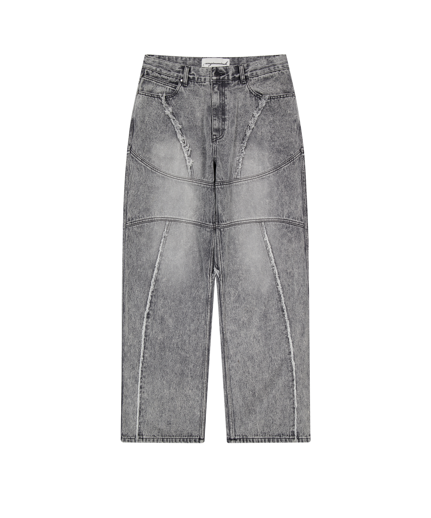 [4월 29일 예약 발송] Cutting Line Snow Denim Pants - Light Grey